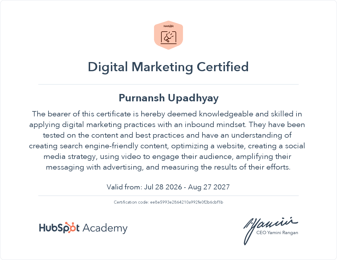 HubSpot Digital Marketing certification